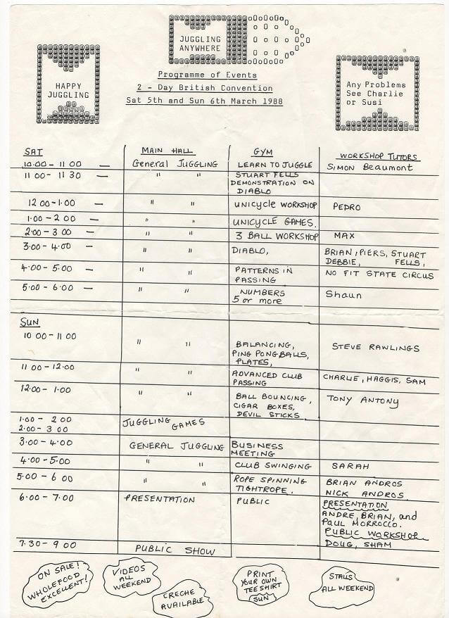 BJC 1 timetable of events, photo courtesy of Kevin Fletcher